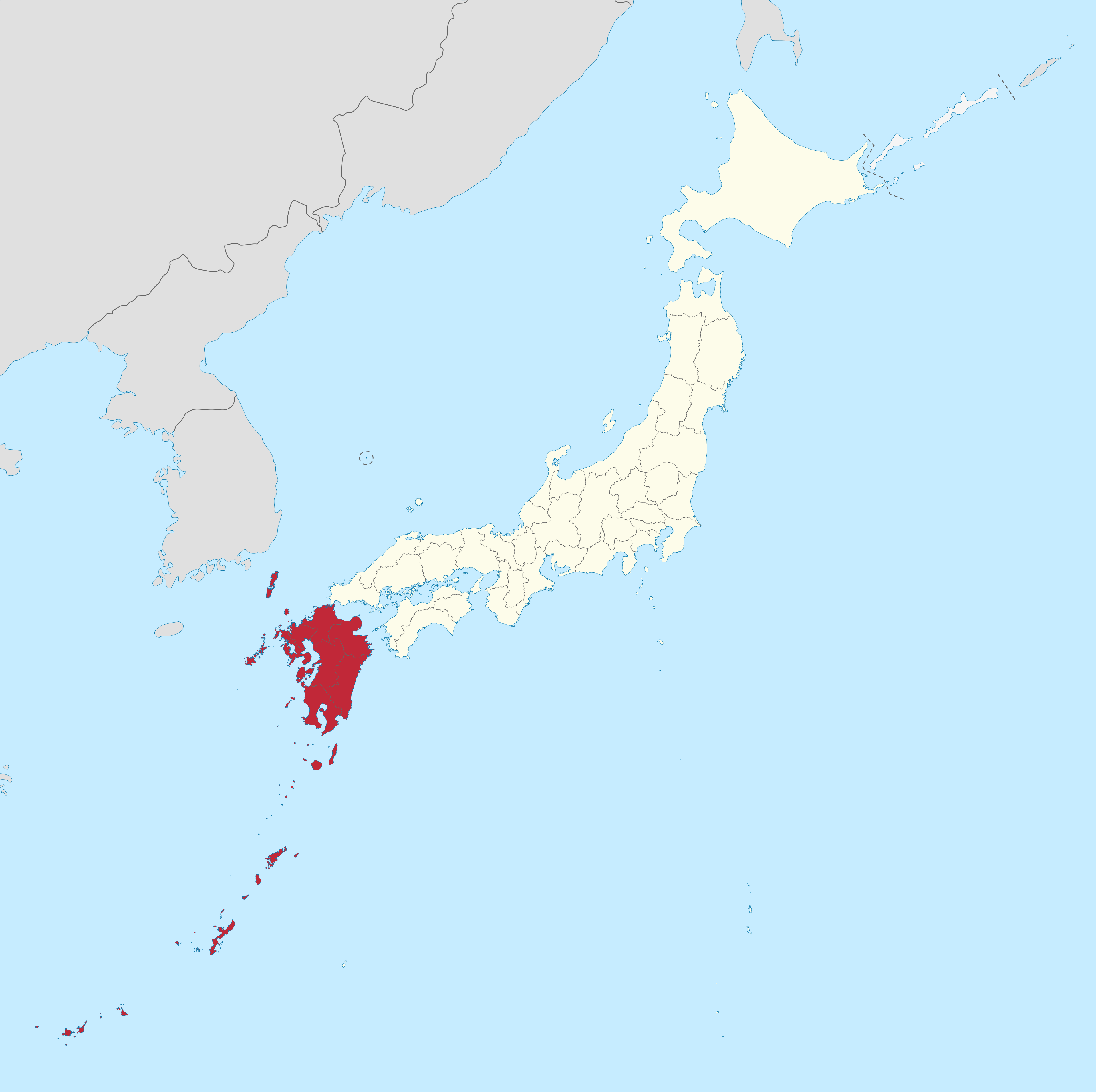 Map highlighting Kyushu region in Japan