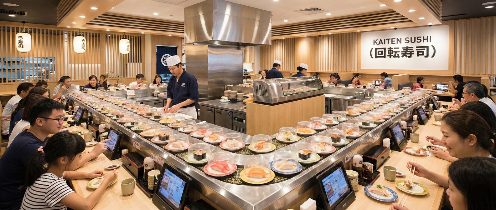 Conveyor belt sushi guide banner